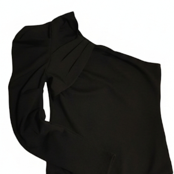 Black Bodysuit Women's Size Small By TCEC One Sleeved Indie Sleaze Bodycon Y2K - Picture 3 of 5